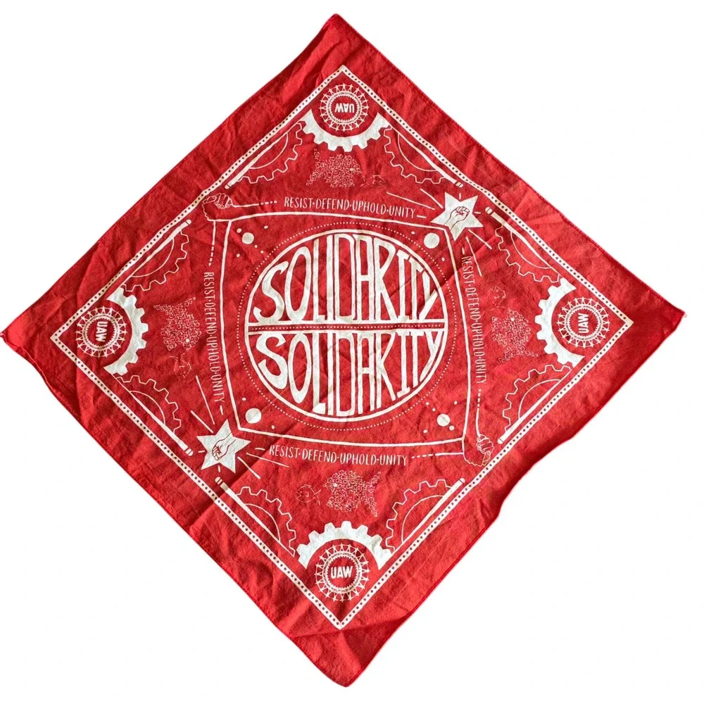 UAW Solidarity Bandana Red Labor Union Resist Defend Uphold Unity Scarf 21x21